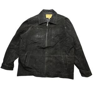 Vintage Boston Harbor Suede Black Leather Full Zip Jacket Mens Large Bomber